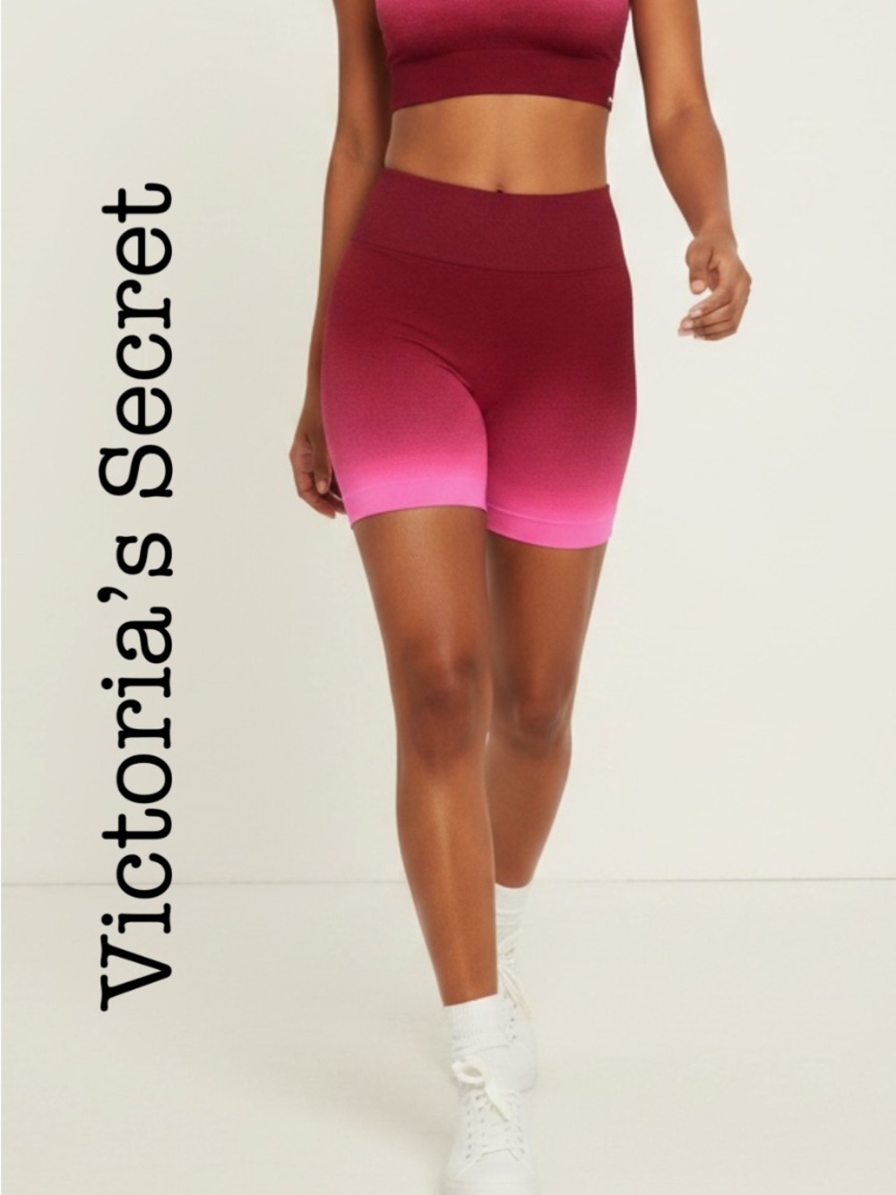 New Victoria's Secret Pink Burgundy Ombre High-Waist Bike Shorts Size Medium